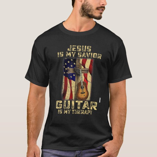 T-shirt Jésus Est Mon Sauveur Guitare Est Ma Thérapie Chré (Devant)