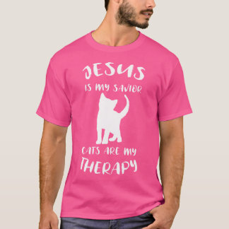 T-shirt Jésus Est Mon Sauveur Les Chats Sont Mon Thérapie 