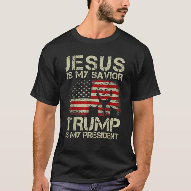 T-shirt Jésus est mon sauveur Trump est mon président Trum (Devant)
