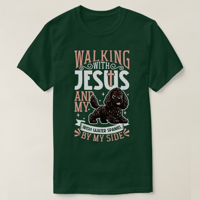 T-shirt Jésus et chien Irish Water Spaniel (Design devant)