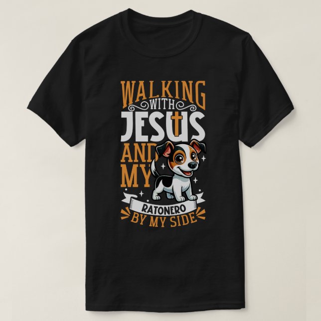 T-shirt Jésus et chien Ratonero Bodeguero Andaluz (Design devant)