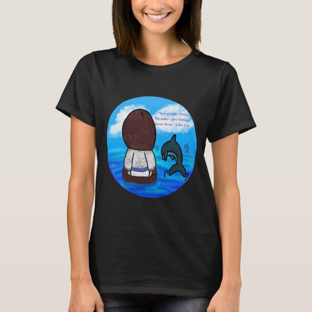 T-shirt Jésus et les dauphins avec Arrière - plan (Devant)