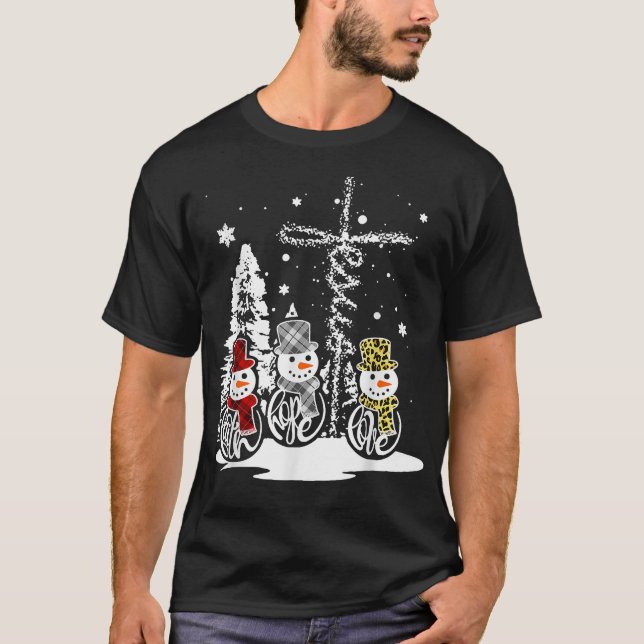 T-shirt Jesus Faith Hope Love Snowman Drôle Noël Pour Chri (Devant)