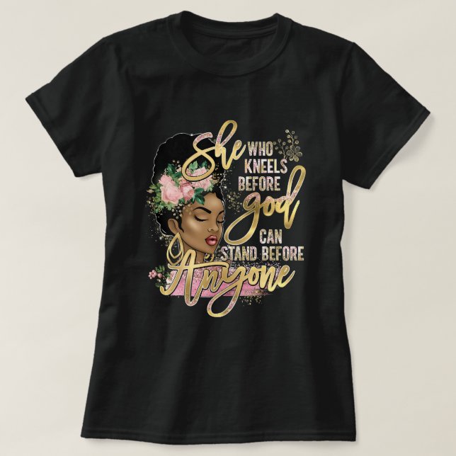 T-shirt Jésus Fille Noire Elle Qui S'Agenouille Devant Die (Design devant)