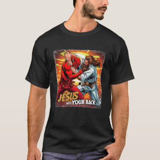 T-shirt Jesus Has Your Back Jiu Jitsu Retro Christian Men 