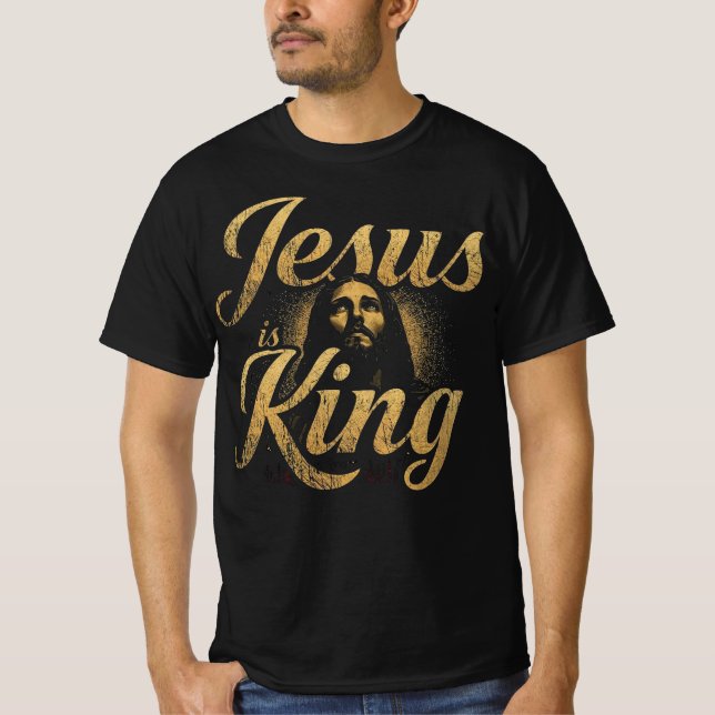 T-shirt Jesus Is King Bold Gold Christian Typography (Devant)