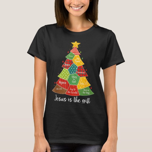 T-shirt Jesus Is The Gift Christmas Tree Patchwork Scriptu (Devant)