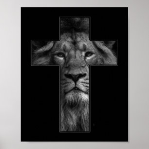 T-Shirt Jesus Kreuz Mit Löwengesicht, Glaube An Go Poster