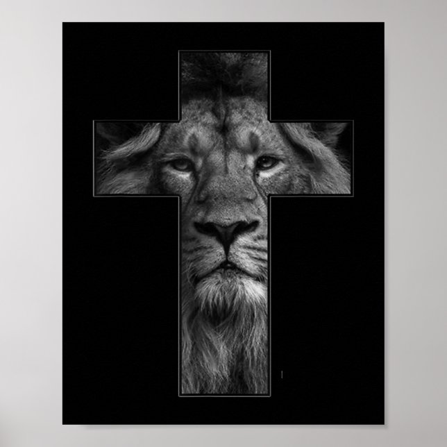 T - Shirt Jesus kreuzen mit Löwengesicht, Glaube a Poster (Vorne)