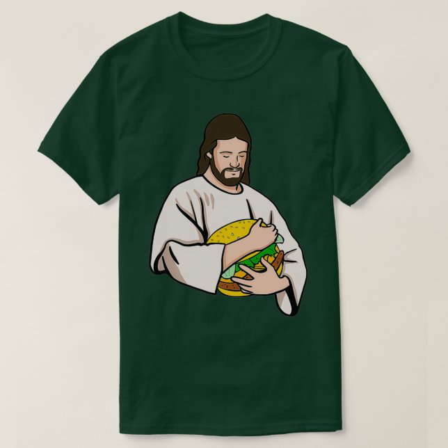 T-shirt Jesus Loves Burgers Jesus Holding A Burger (Design devant)