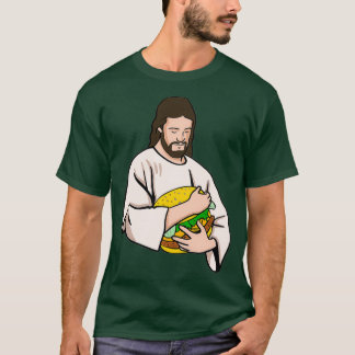 T-shirt Jesus Loves Burgers Jesus Holding A Burger