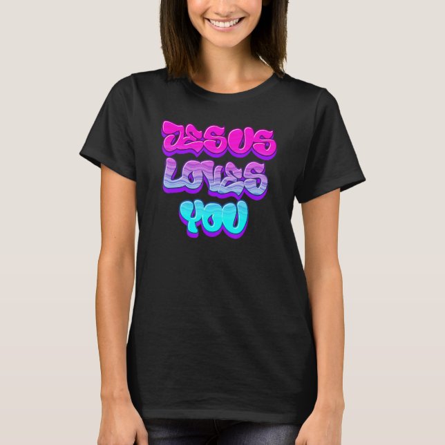 T-shirt Jesus Loves You Graffiti Christian (Devant)
