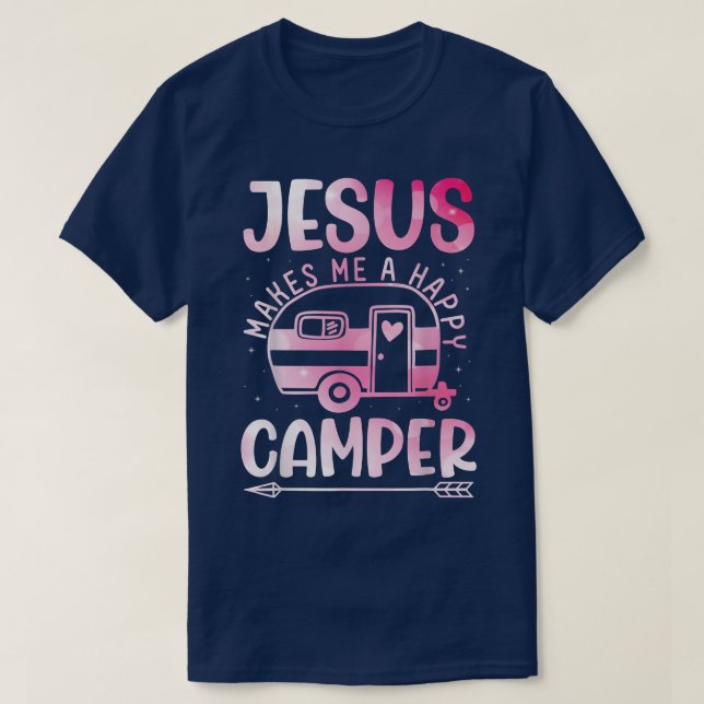 T-shirt Jesus Makes Me A Happy Camper Christian Campfire P (Design devant)