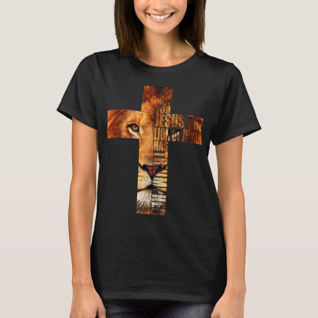 T-shirt Jésus Religieux Chrétien Le Lion De Juda Croix (Devant)