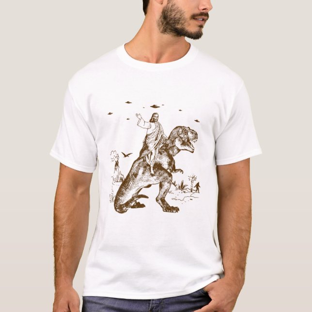 T-shirt Jésus Riant Dinosaure Jésus Est Le Roi Don Chrétie (Devant)