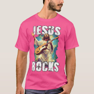 T-shirt Jesus Rocks Avec Guitare - Drôle Christian Rocks C