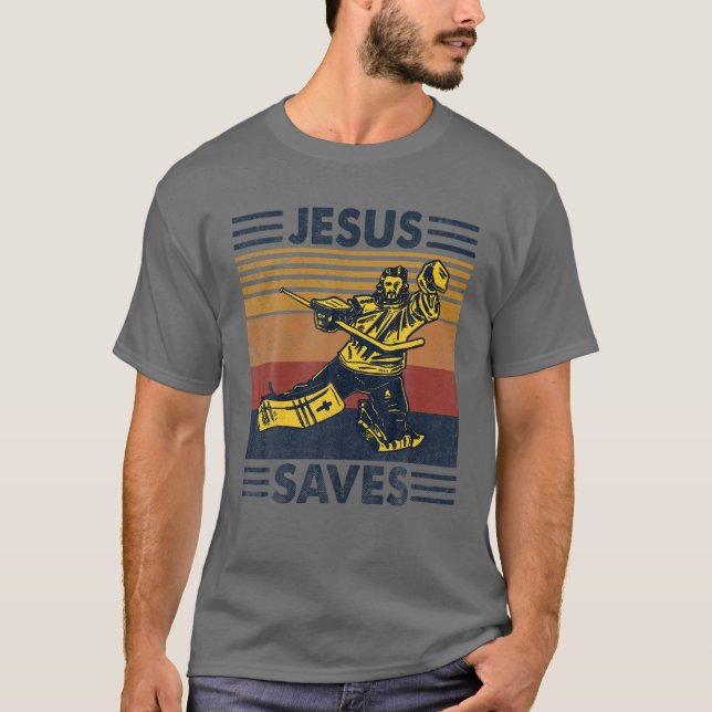 T-shirt Jésus Sauve Hockey sur glace Goalie Sport Religieu (Devant)