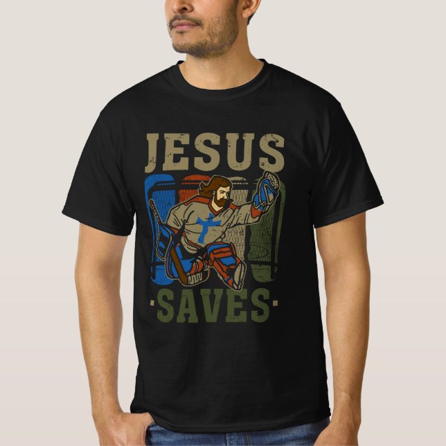 T-shirt Jésus Sauve Hockey sur glace Goalie Sport Religieu (Devant)