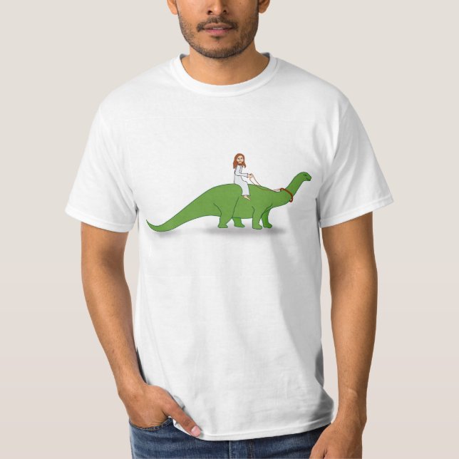 T-shirt Jésus sur un brontosaure (Devant)