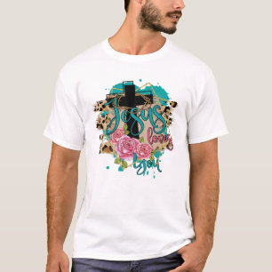 T-shirt Jésus t'aime Croix Empreinte de léopard de Pâques