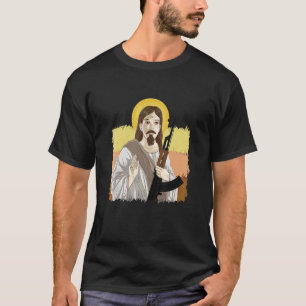 T-shirt Jésus tenant Ak 47 Arme Métal Dangereux Ak 47