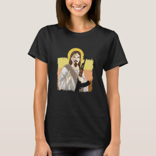 T-shirt Jésus tenant Ak 47 Arme Métal Dangereux Ak 47