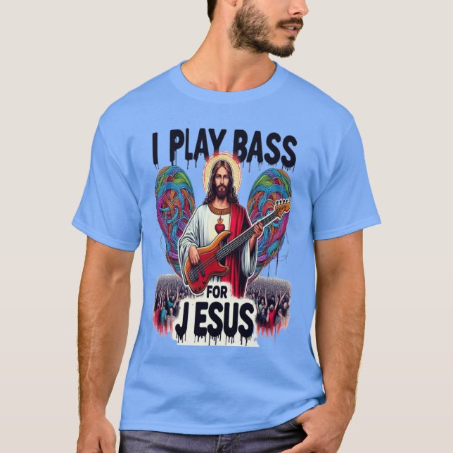 T-shirt Jésus tenant une basse guitare (Devant)