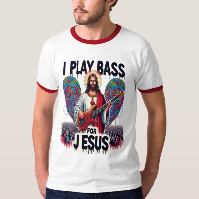 T-shirt Jésus tenant une basse guitare (Devant)