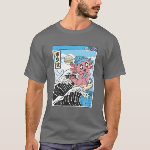 T-shirt Jeu Axolotl Surf Kanagawa Wave Pastel Kawaii