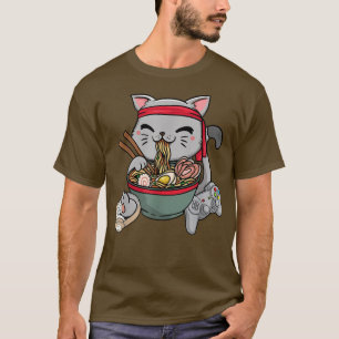 T-shirt Jeu Chat Manger Ramen Noodle Funny Kitty Ramen F
