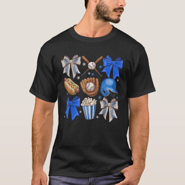 T-shirt Jeu de Baseball Jour Blue Coquette Bow Baseball Ma (Devant)