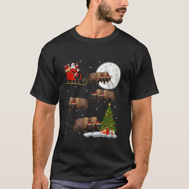 T-shirt Jeu de Noël Lumières amusant Père Noël équitation  (Devant)
