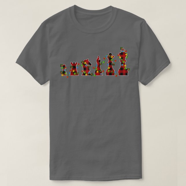 T-shirt Jeu D'Échecs Lover Xmas Lights Buffalo Plaid Chess (Design devant)