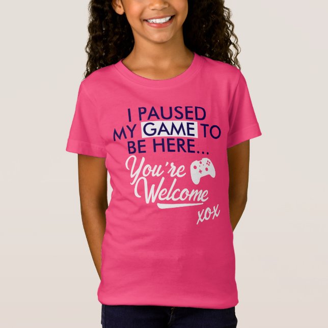T-Shirt Jeu en pause blanc mignon Slogan Gamer Girl (Devant)