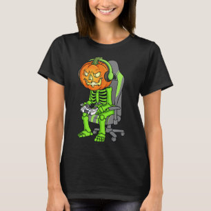 T-shirt Jeu Halloween Skeleton Jack-o'-lantern Gamer Boy
