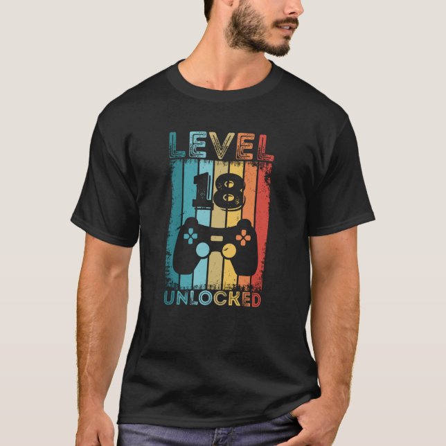 T-shirt Jeu niveau 18 déverrouillé 18e anniversaire Jeu ca (Devant)
