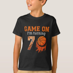 T-shirt Jeu-on I'm Turning 7 Bysketbyll 7th Birthday Boy