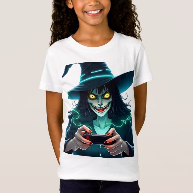 T-Shirt Jeu PlayStation Halloween - Éffrayant PS5 Witch Co (Devant)