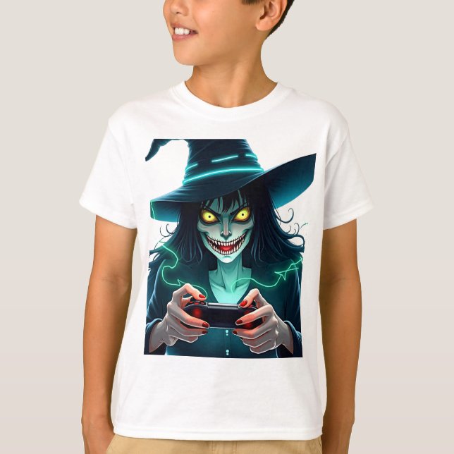 T-shirt Jeu PlayStation Halloween - Éffrayant PS5 Witch Co (Devant)
