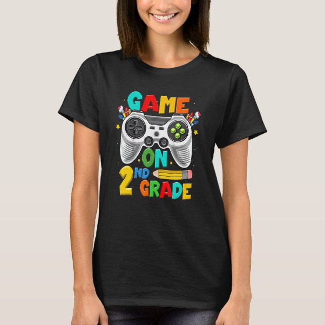 T-shirt Jeu Sur Jeu De 2E Année Joueur De Retour À L'École (Devant)