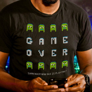 T-shirt Jeu sur pixel monster aliens papa texte personnali
