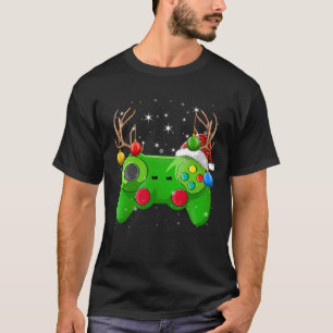 T-shirt Jeu vidéo contrôleur lumières de Noël Gamer