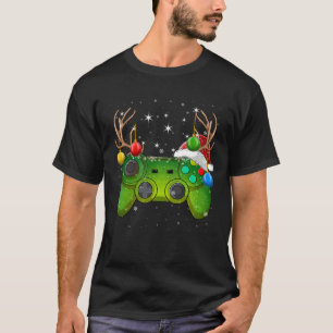 T-shirt Jeu vidéo contrôleur lumières de Noël Gamer
