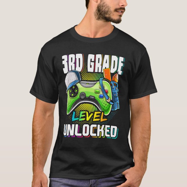 T-shirt Jeu vidéo déverrouillé de 3e année à l'école (Devant)