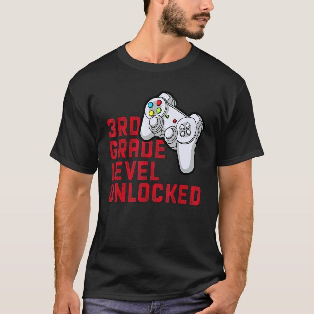 T-shirt Jeu vidéo déverrouillé de 3e année à l'école (Devant)