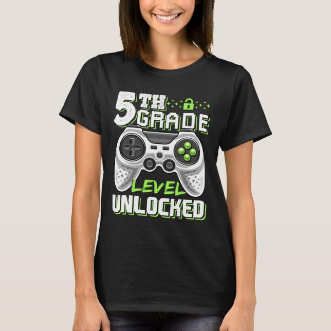 T-shirt Jeu vidéo déverrouillé de 5e année Retour à l'écol (Devant)