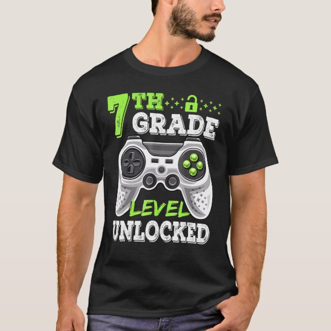 T-shirt Jeu vidéo déverrouillé de 7e année à l'école (Devant)