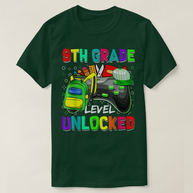 T-shirt Jeu vidéo déverrouillé de 9e année Retour à l'écol (Design devant)