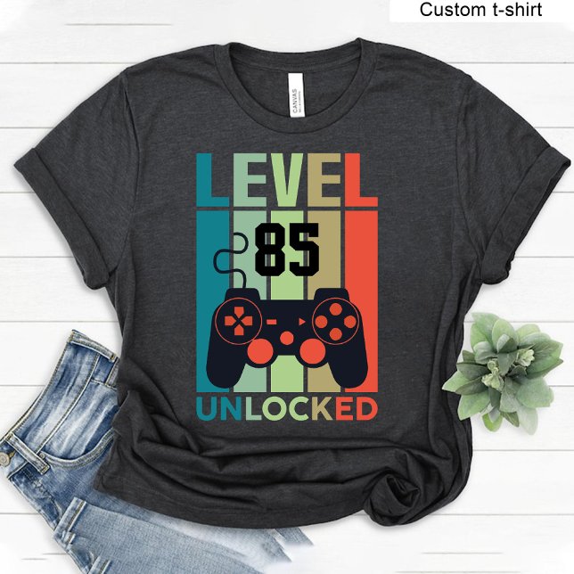 T-shirt Jeu vidéo déverrouillé de niveau 85 personnalisé 8 (Custom Level 85 Unlocked Video Gamer 85th Birthday T-Shirt)
