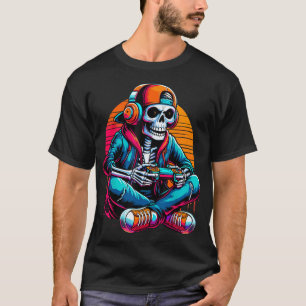 T-shirt Jeu vidéo Halloween Skeleton Gamer